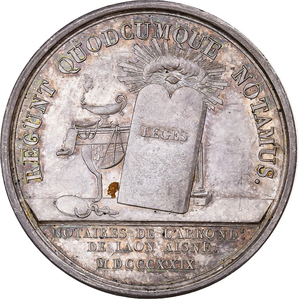 França, Token, Carlos X, Notaires de Laon, 1829, Prata, Galle, AU(55-58)