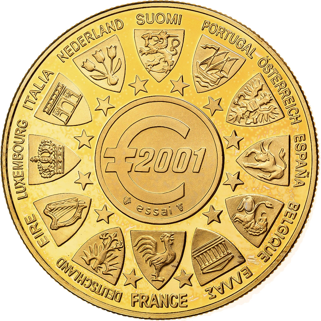 França, medalha, L'Europe, La Semeuse, 2001, Cobre-Níquel Dourado, MS(65-70)