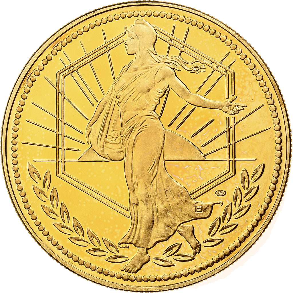 França, medalha, L'Europe, La Semeuse, 2001, Cobre-Níquel Dourado, MS(65-70)