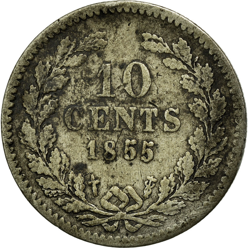 Coin, Netherlands, William III, 10 Cents, 1855, VF(20-25), Silver, KM:80