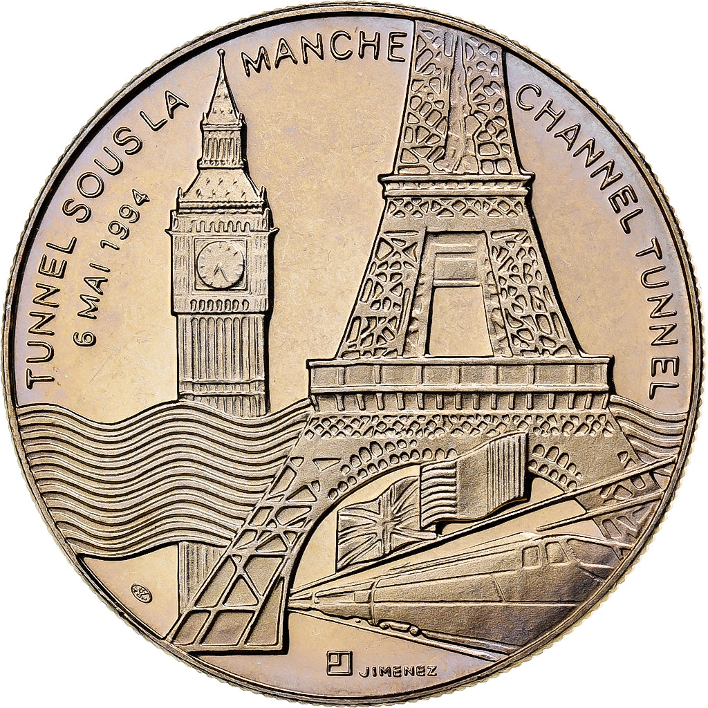 Francia, medaglia, Tunnel sous la Manche - Elizabeth II, Mitterrand, 1994