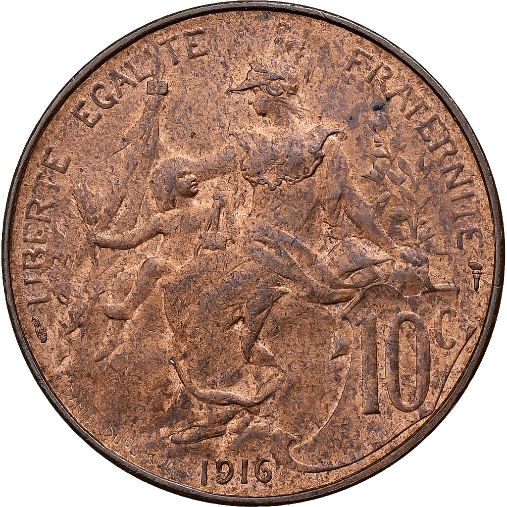 Frankrijk, 10 Centimes, Dupuis, 1916, Paris, Bronzen, ZF+, Gadoury:277, KM:843