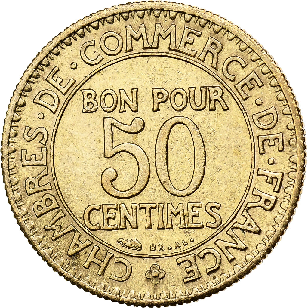 França, 50 Centimes, Chambre de commerce, 1922, Paris, Alumínio-Bronze