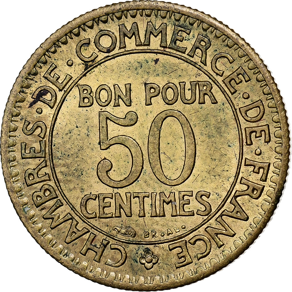 França, 50 Centimes, Chambre de commerce, 1927, Paris, Alumínio-Bronze