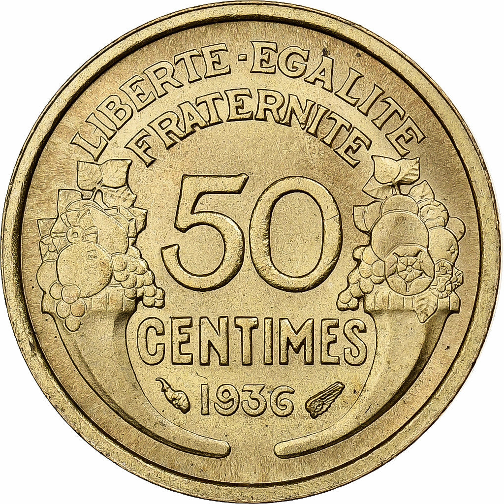 France, 50 Centimes, Morlon, 1936, Aluminum-Bronze, AU(50-53), Gadoury:423