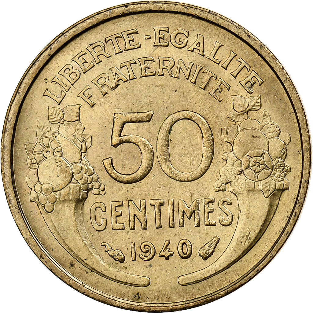 Moeda, França, Morlon, 50 Centimes, 1940, Paris, AU(55-58), Alumínio-Bronze