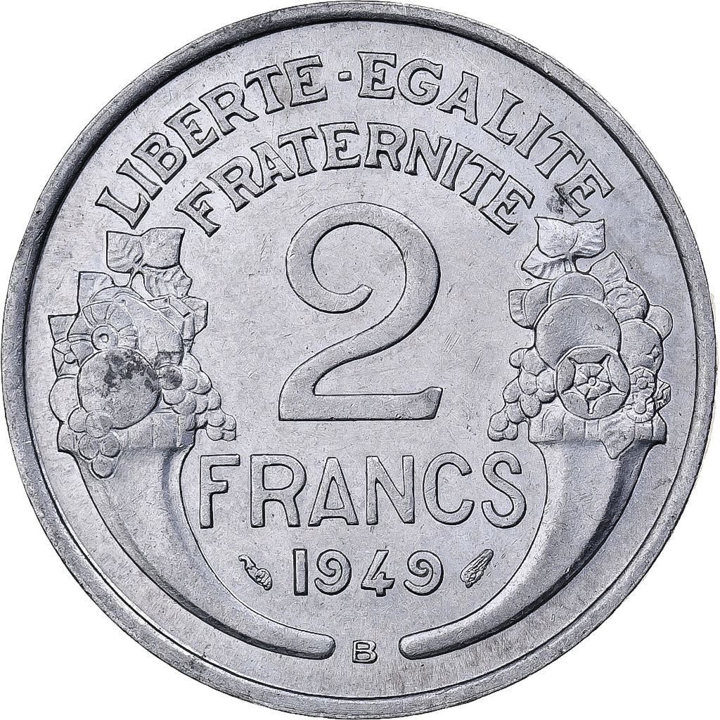 Francia, 2 Francs, Morlon, 1949, Beaumont - Le Roger, Alluminio, BB+