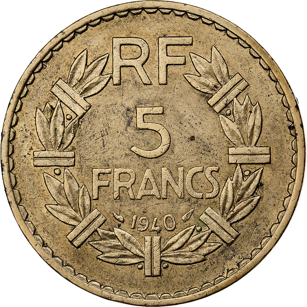 Francja, 5 Francs, Lavrillier, 1940, Aluminium-Brąz, AU(50-53), Gadoury:761