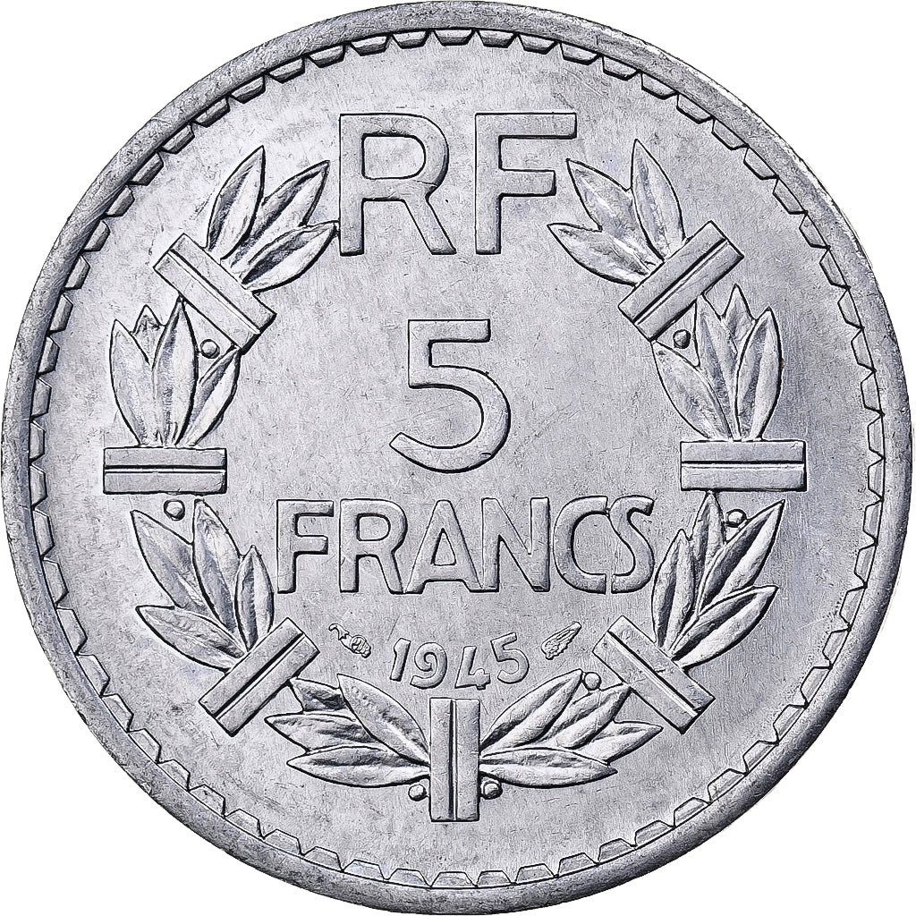Frankrijk, 5 Francs, Lavrillier, 1945, Paris, Aluminium, PR+, Gadoury:766