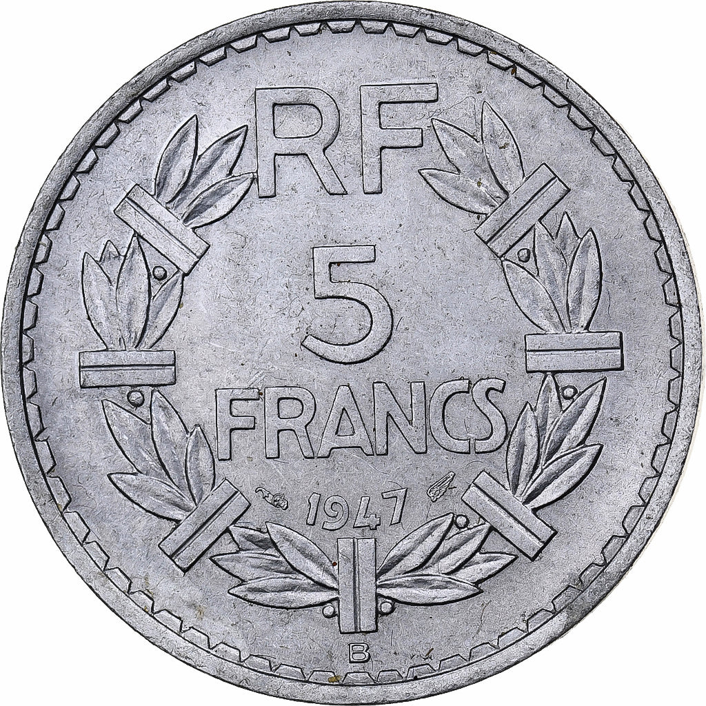 Frankrijk, 5 Francs, Lavrillier, 1947, Beaumont le Roger, Aluminium, ZF+