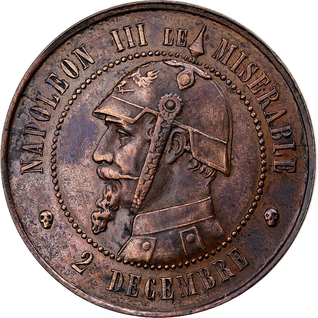 França, Napoleon III, 10 Centimes, SATIRICAL COINS, 1870, Bronze, AU(50-53)