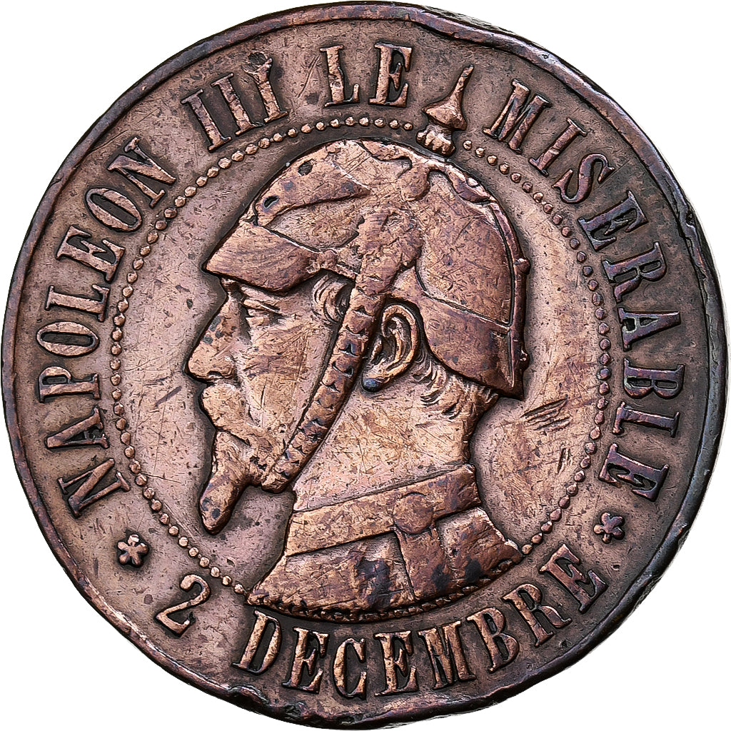 Francja, Napoleon III, 10 Centimes, SATIRICAL COINS, 1870, Brązowy, VF(30-35)