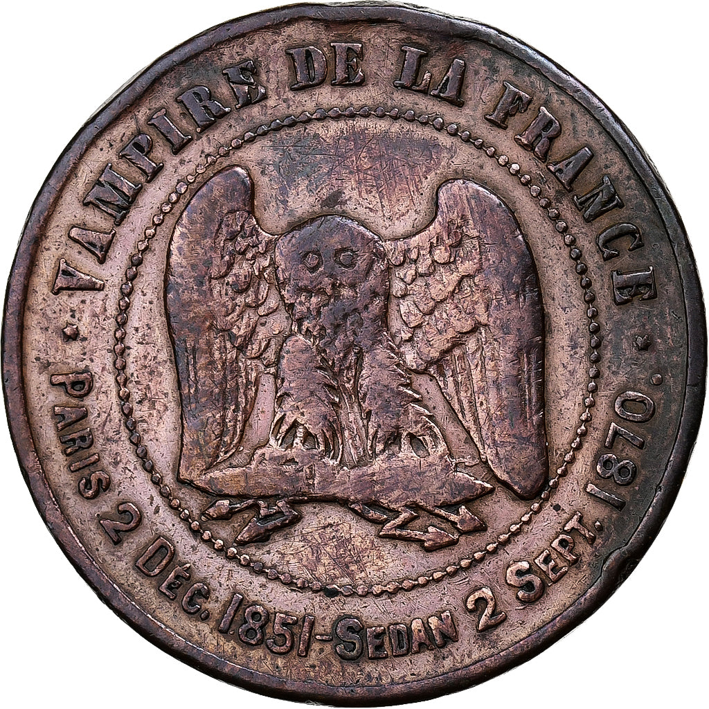Francja, Napoleon III, 10 Centimes, SATIRICAL COINS, 1870, Brązowy, VF(30-35)