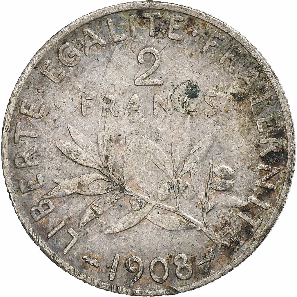 France, 2 Francs, Semeuse, 1908, Paris, Argent, TB, Gadoury:532, KM:845.1