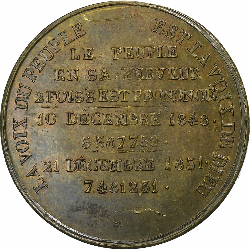 France, Token, Réélection de Louis Napoléon Bonaparte, 1851, Brass, AU(50-53)