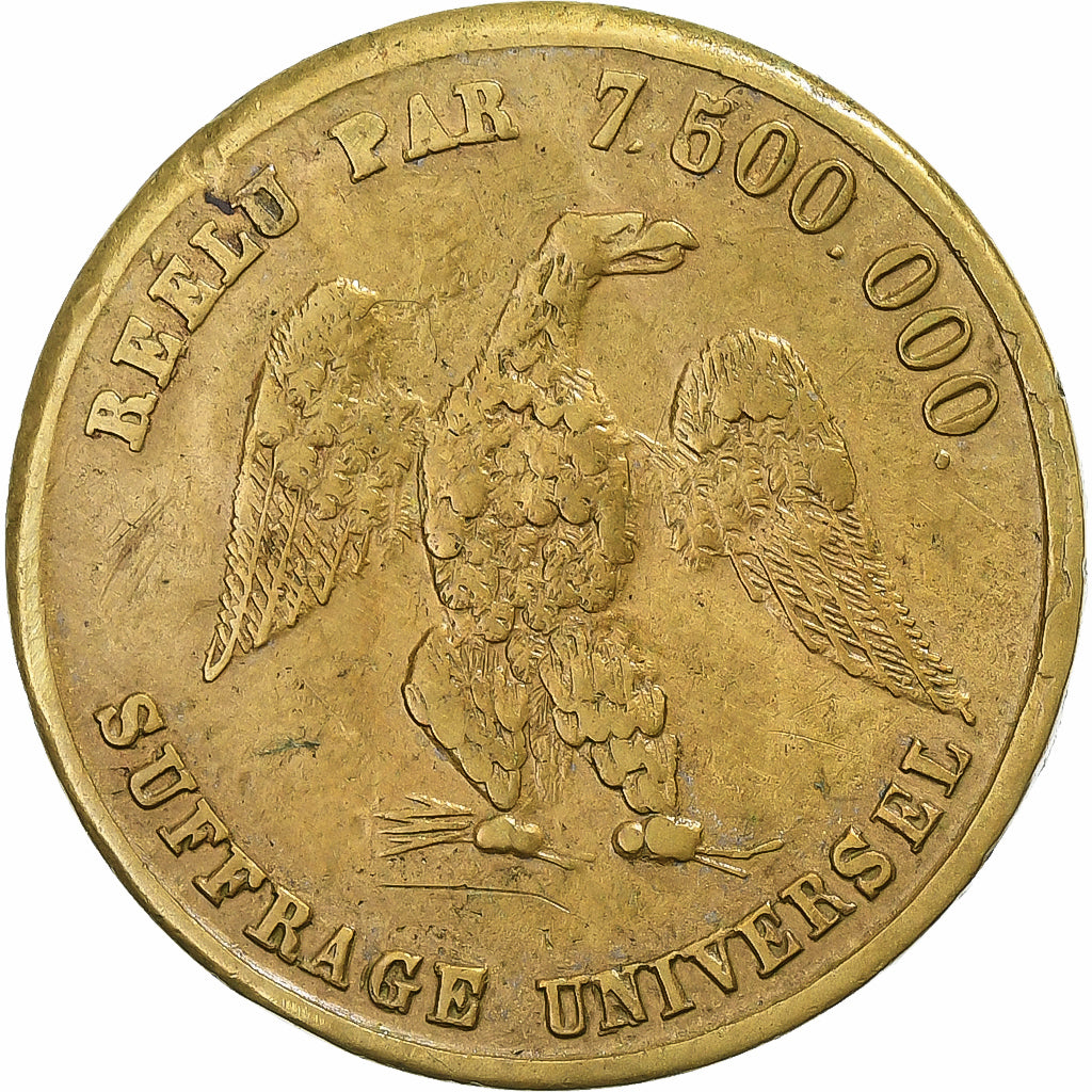 France, Jeton, Réélection de Louis Napoléon Bonaparte, 1851, Laiton, TTB+