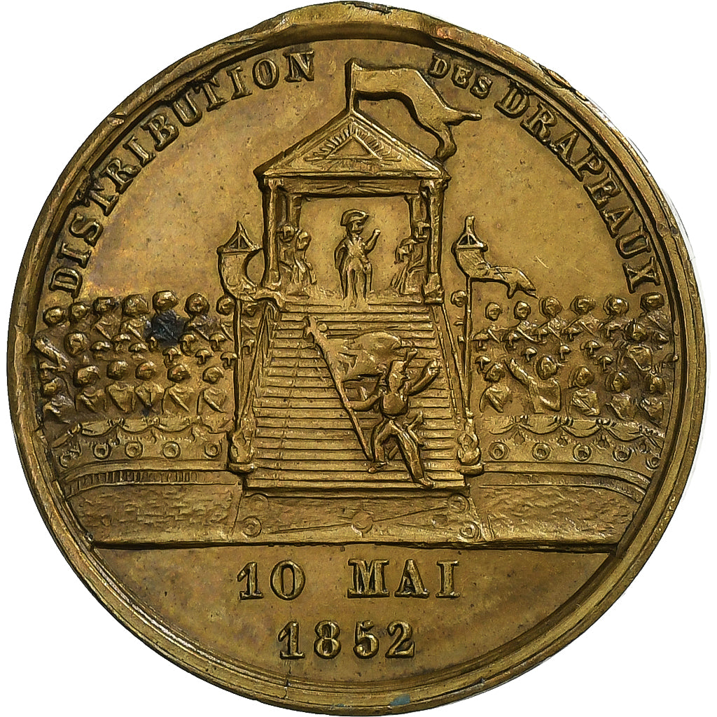 France, Medal, Louis Napoléon, Distribution des Drapeaux, 1852, Brass