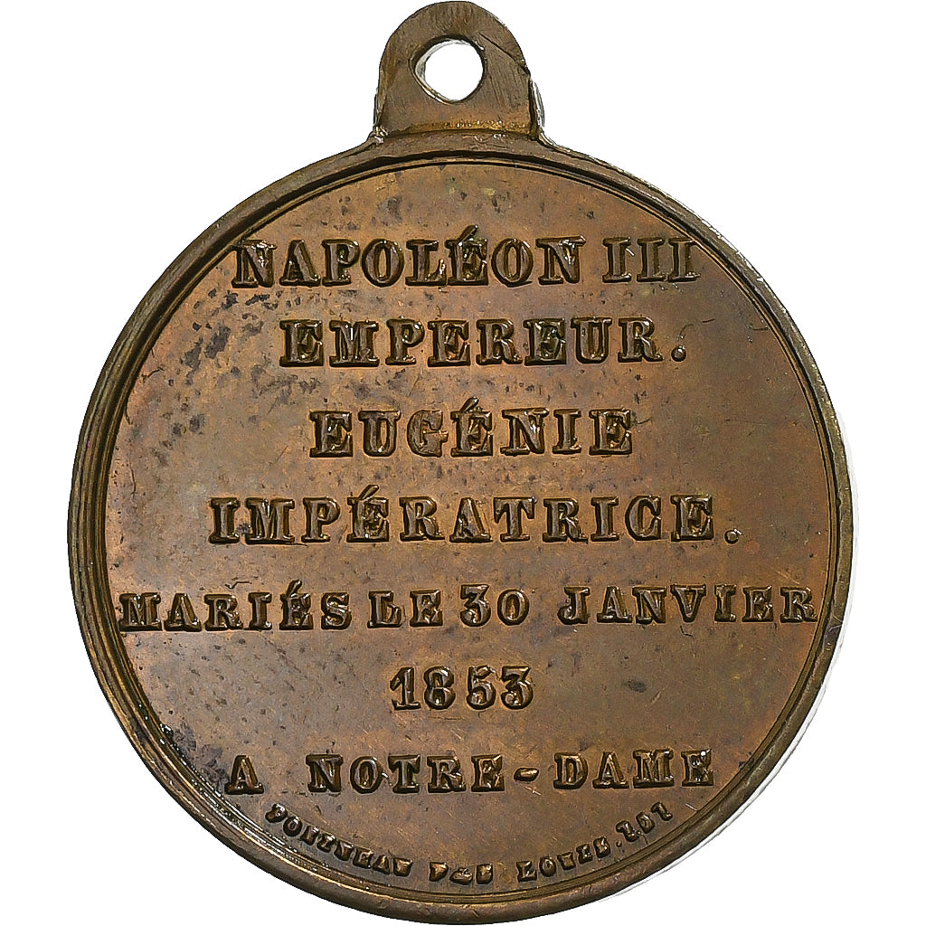 Francia, medalla, Napoléon III, Mariage Impérial, 1853, Cobre, EBC