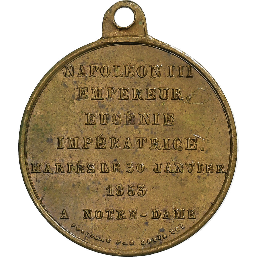 France, Medal, Napoléon III, Mariage Impérial, 1853, Brass, AU(50-53)