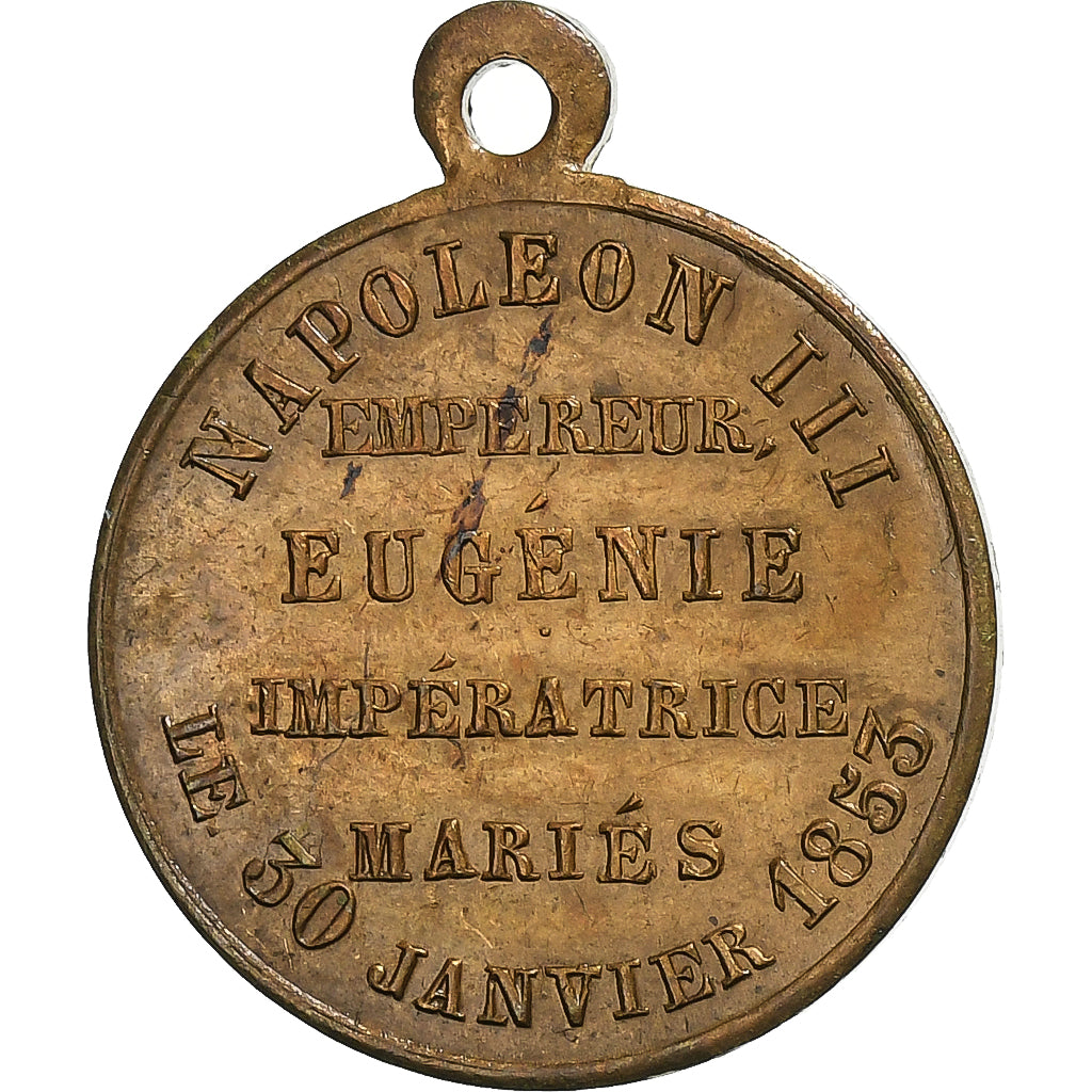 France, Medal, Napoléon III, Mariage Impérial, 1853, Brass, AU(50-53)