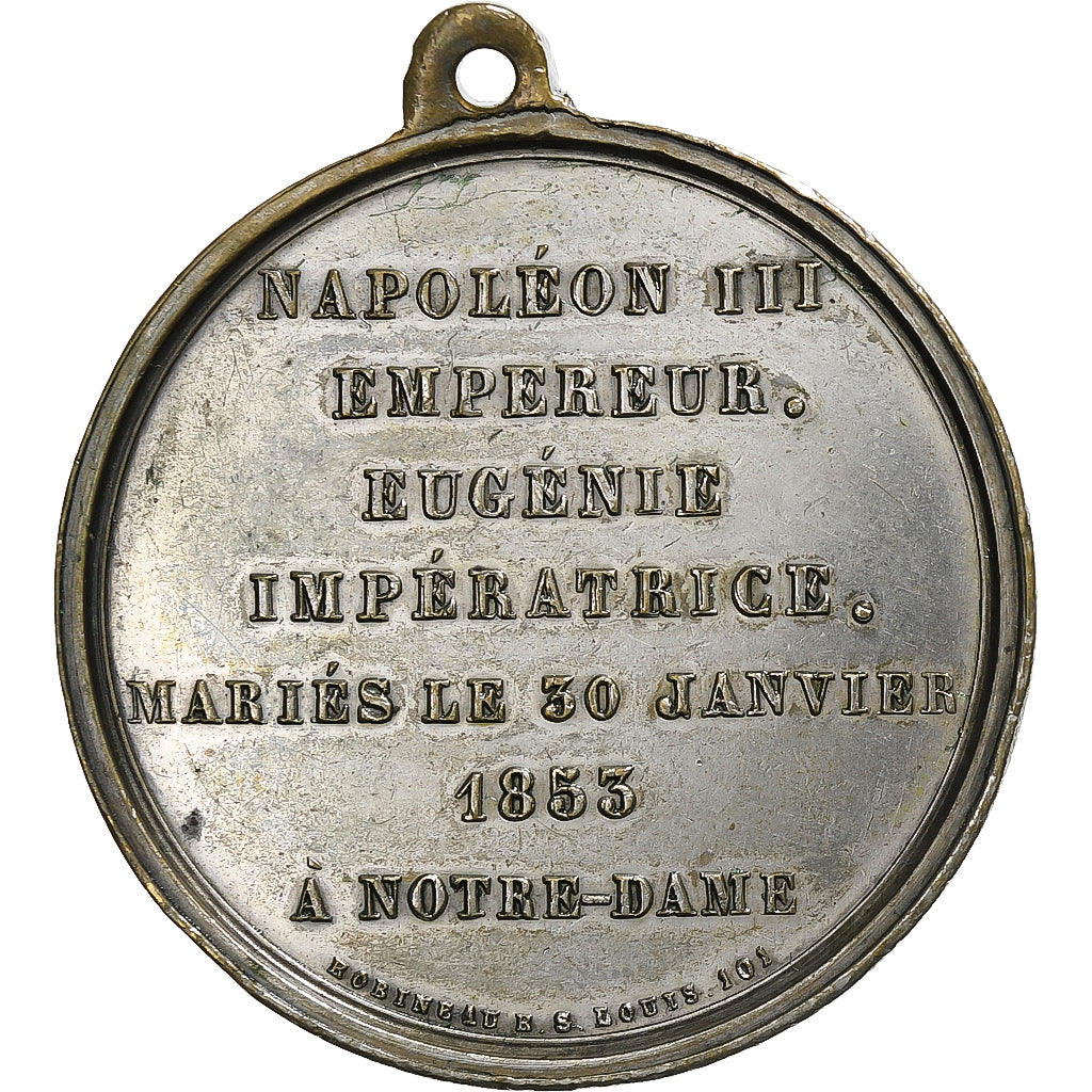 France, Medal, Napoléon III, Mariage Impérial, 1853, Silvered Brass, Robineau