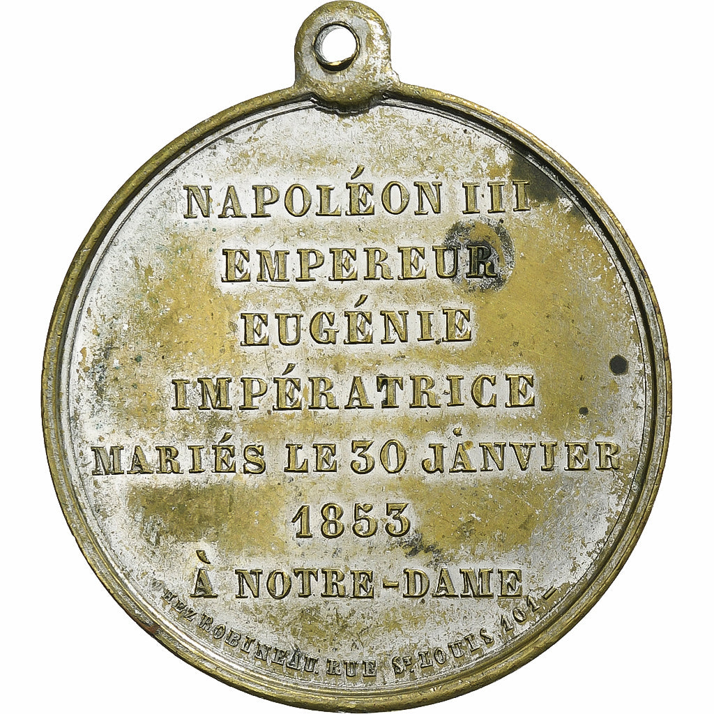 Francia, medalla, Napoléon III, Mariage Impérial, 1853, Silvered Brass