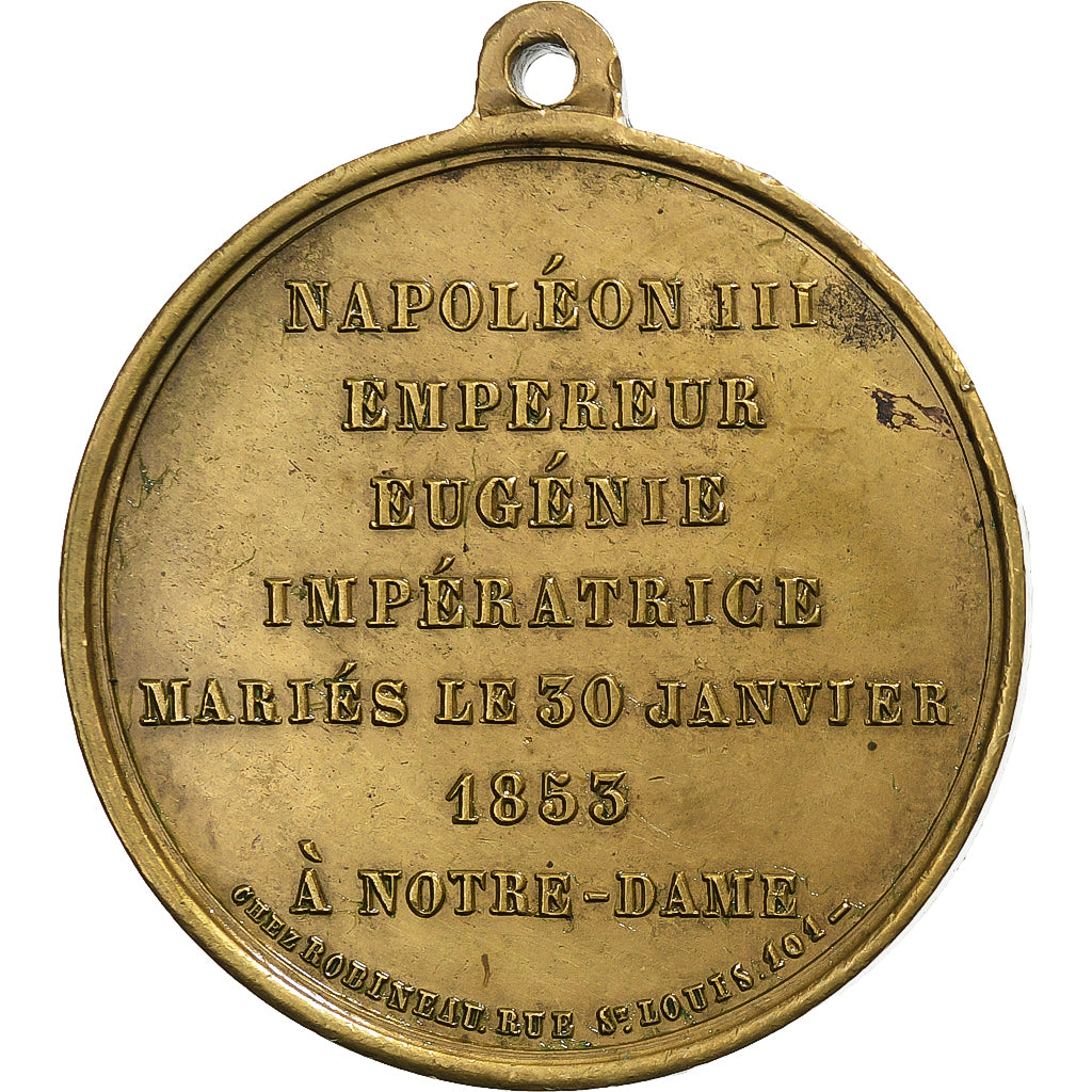 Francia, medalla, Napoléon III, Mariage Impérial, 1853, Latón, Robineau, MBC+