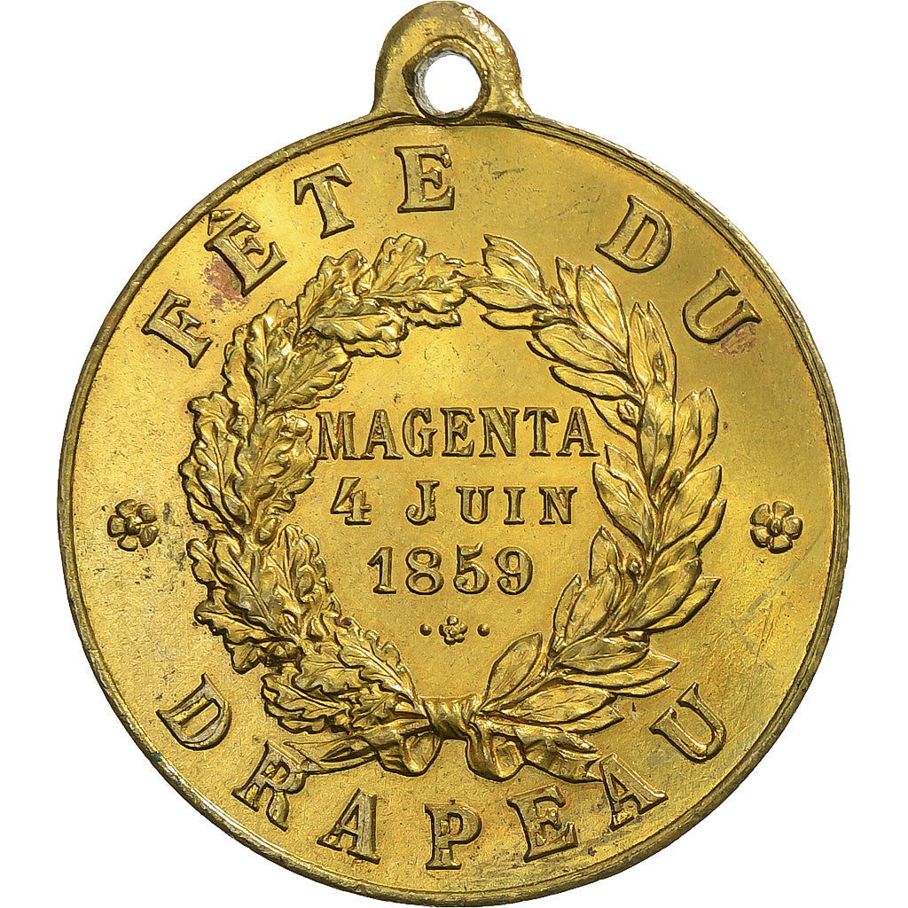 France, Token, Fête du Drapeau, Magenta, 1859, Brass, AU(55-58)