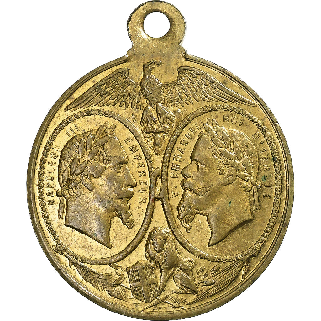 France, Médaille, Napoléon III, Bataille de Solférino, 1859, Laiton, SUP