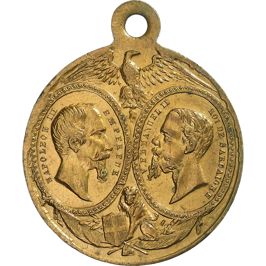 France, Jeton, Napoléon III, Victoire de Cavriana, 1859, Laiton, TTB+