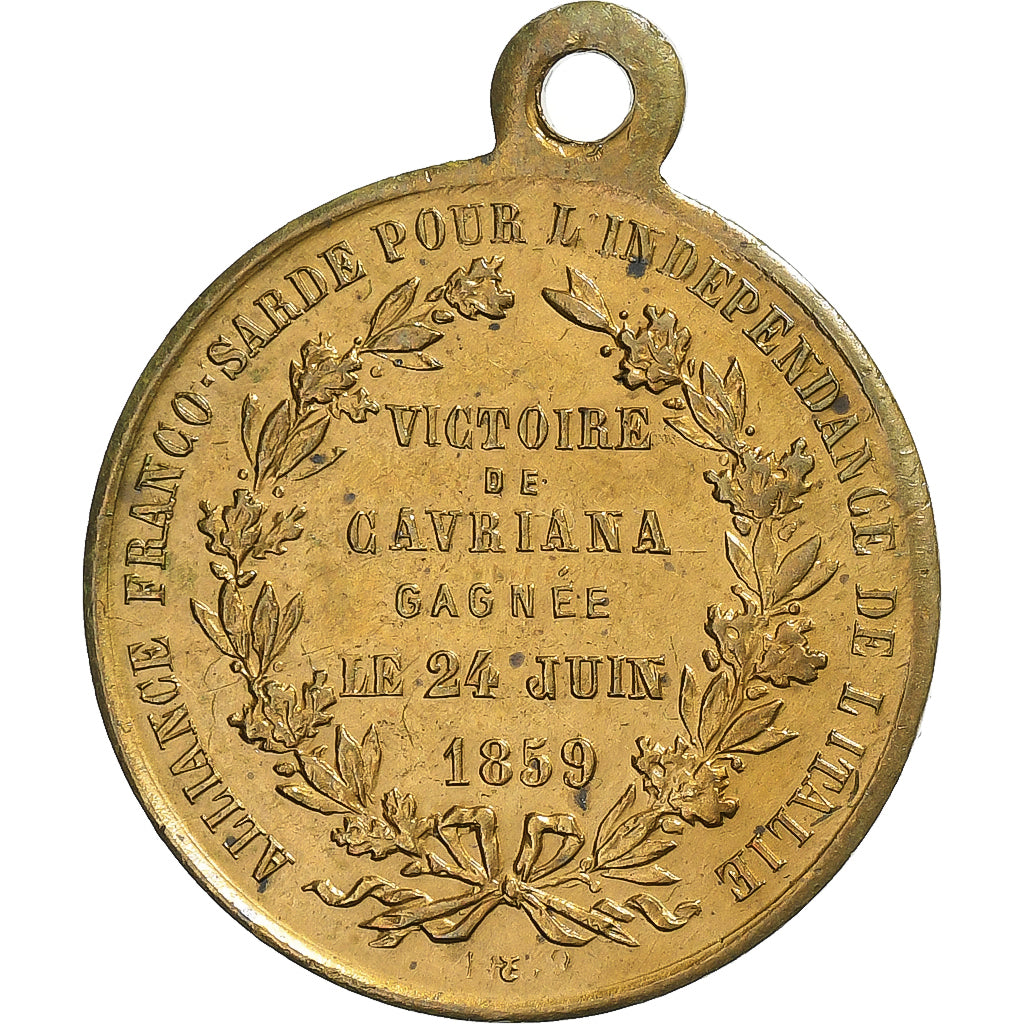 France, Jeton, Napoléon III, Victoire de Cavriana, 1859, Laiton, TTB+