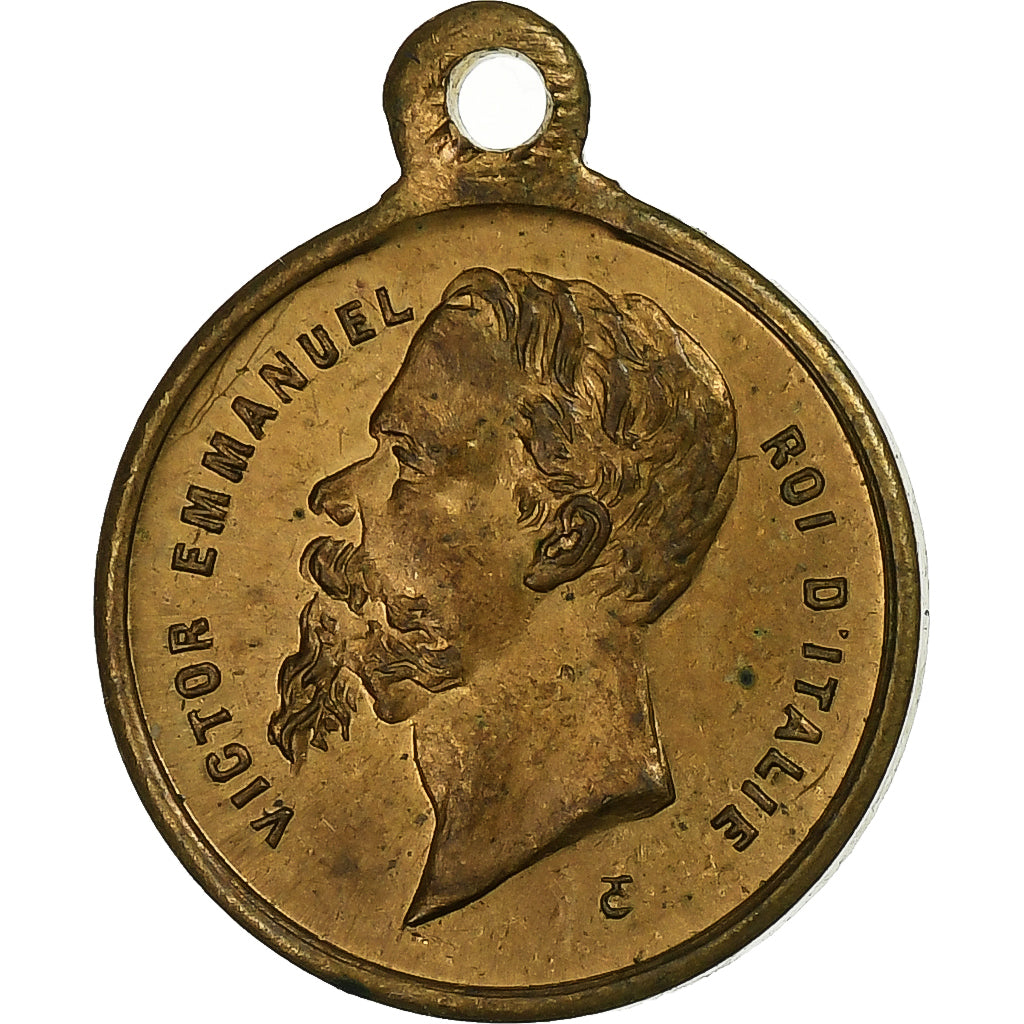 Italie, Médaille, Victor Emmanuel, Victoire de Solférino, 1859, Laiton, SUP