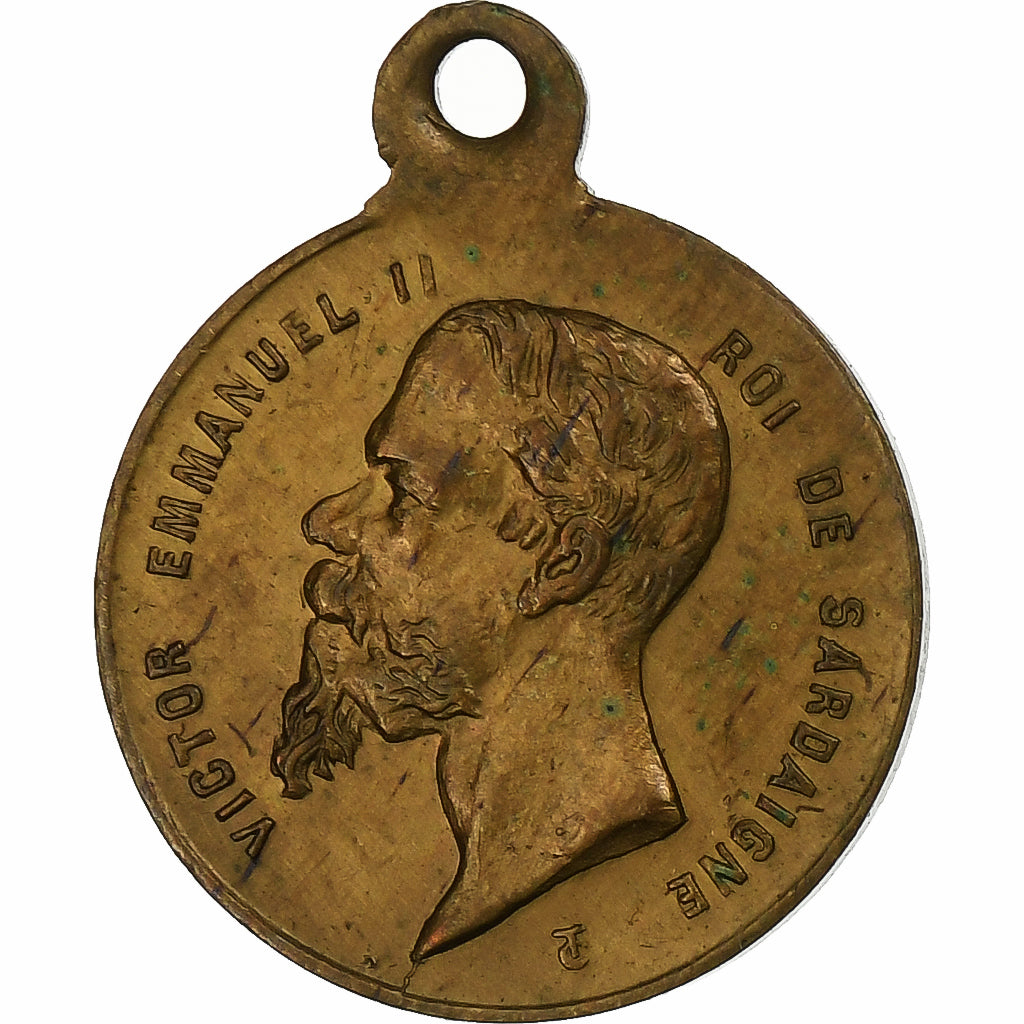 Italia, medalla, Victor Emmanuel, Victoire de Solférino, 1859, Latón, MBC+