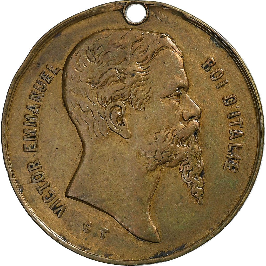 Italie, Médaille, Victor Emmanuel, Victoire de Solférino, 1859, Laiton, TTB
