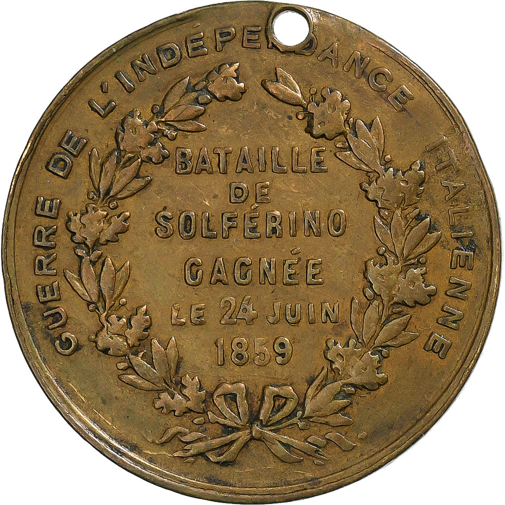 Italie, Médaille, Victor Emmanuel, Victoire de Solférino, 1859, Laiton, TTB