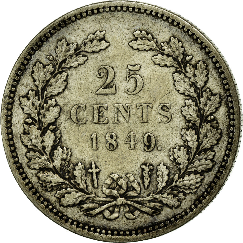 Coin, Netherlands, William II, 25 Cents, 1849, EF(40-45), Silver, KM:76