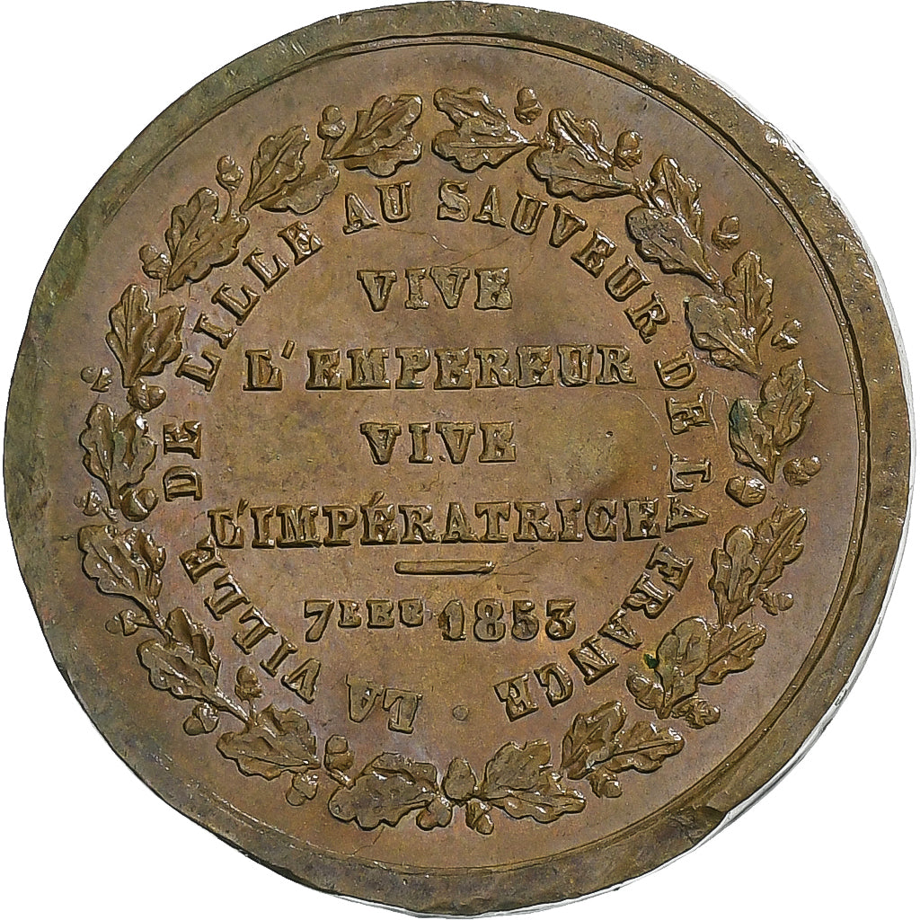 Francja, medal, Napoléon III, Ville de Lille, 1853, Mosiądz, AU(50-53)