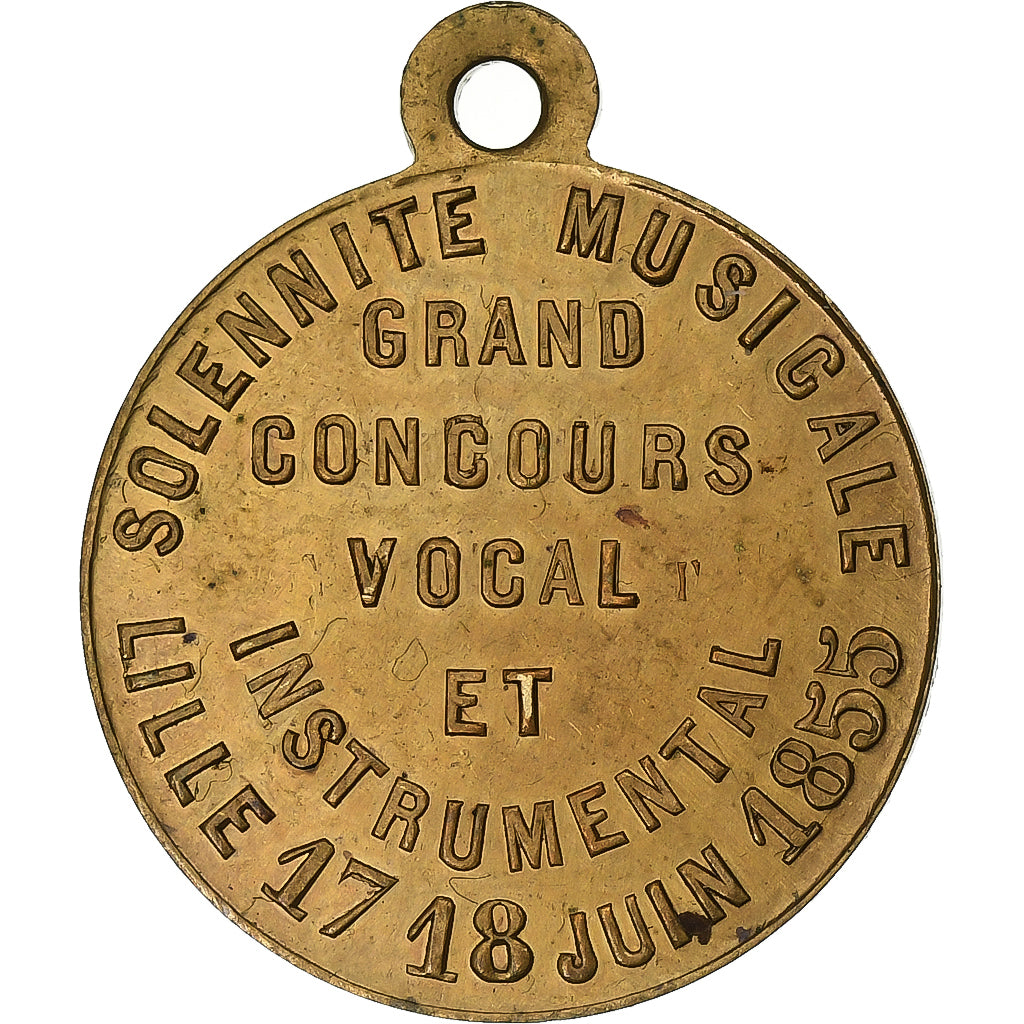 Frankreich, Medaille, Napoléon III, Grand Concours Vocal, Lille, 1855, Messing