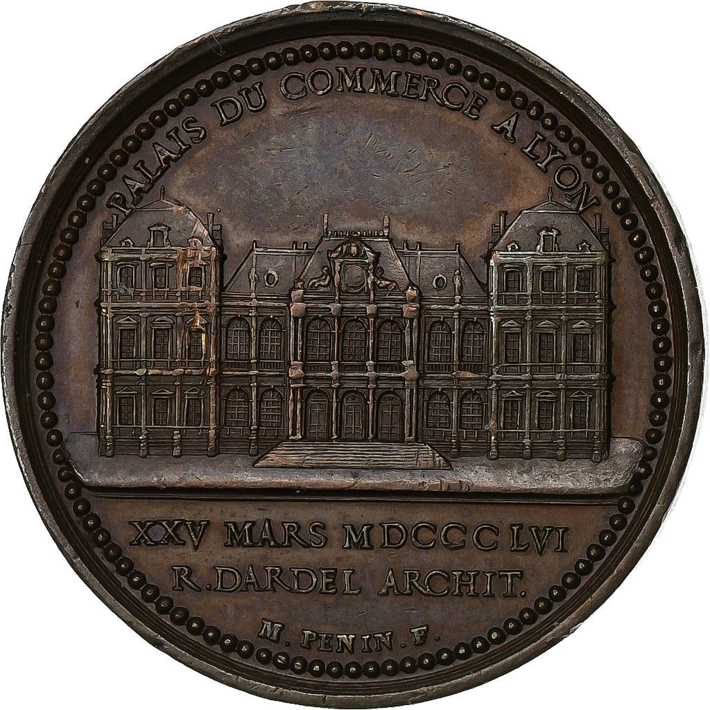 France, Medal, Napoléon III, Palais du Commerce à Lyon, 1856, Copper, Penin