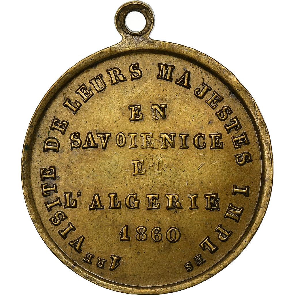 France, Medal, Napoléon III, Visite en Savoie, Nice, et Algérie, 1860, Brass