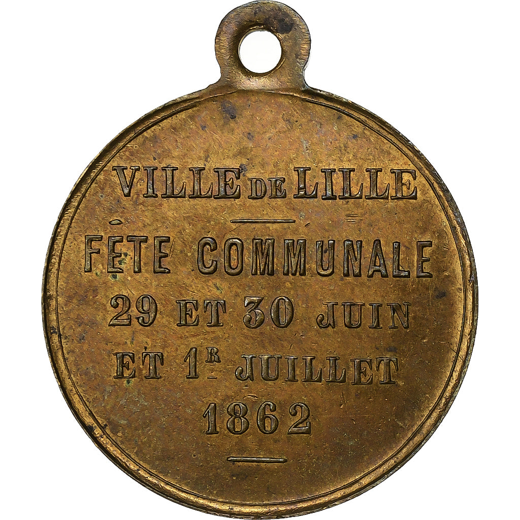 Francia, medalla, Napoléon III, Fête Communale de la Ville de Lille, 1862