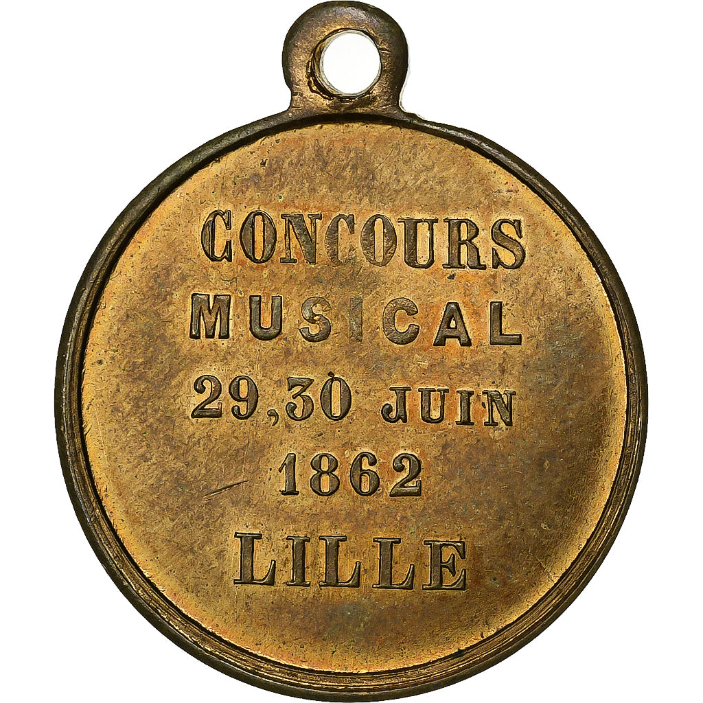 France, Medal, Impératrice Eugénie, Concours Musical à Lille, 1862, Brass