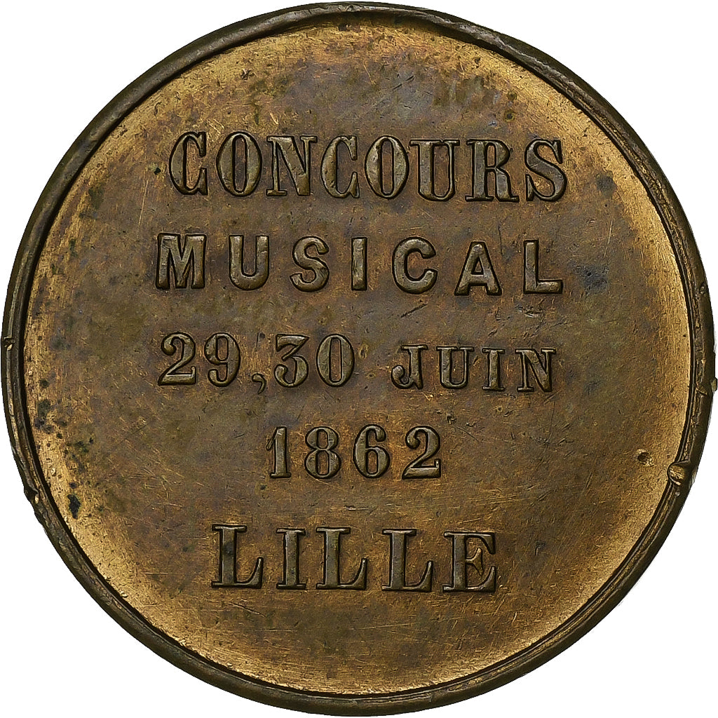 Francia, medalla, Napoléon III, Concours Musical à Lille, 1862, Latón, MBC+