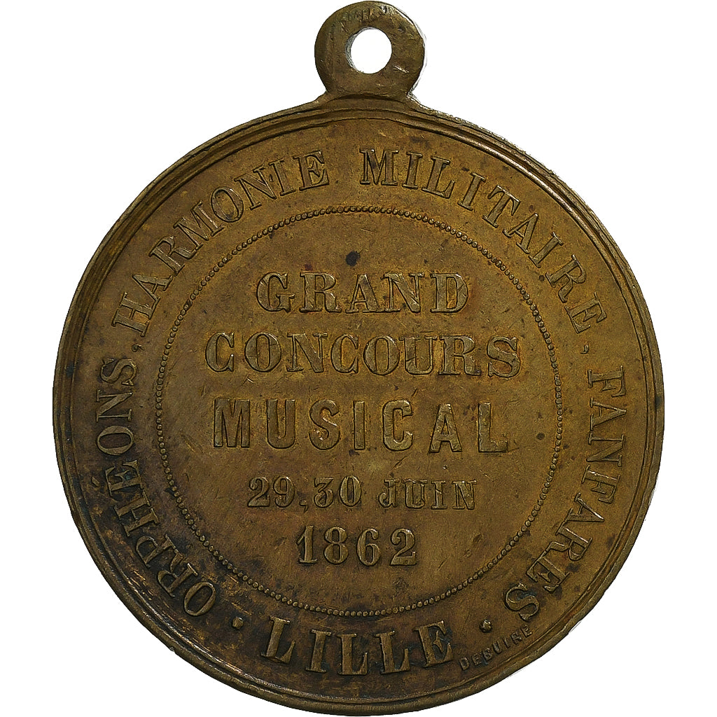 France, Medal, Napoléon III, Concours Musical à Lille, 1862, Copper, Debuire