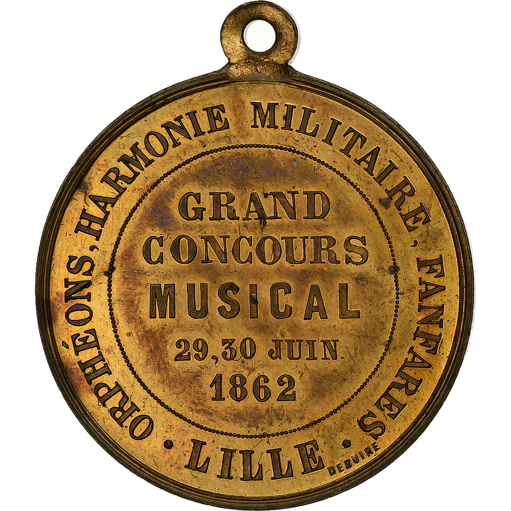 France, Medal, Impératrice Eugénie, Concours Musical à Lille, 1862, Brass