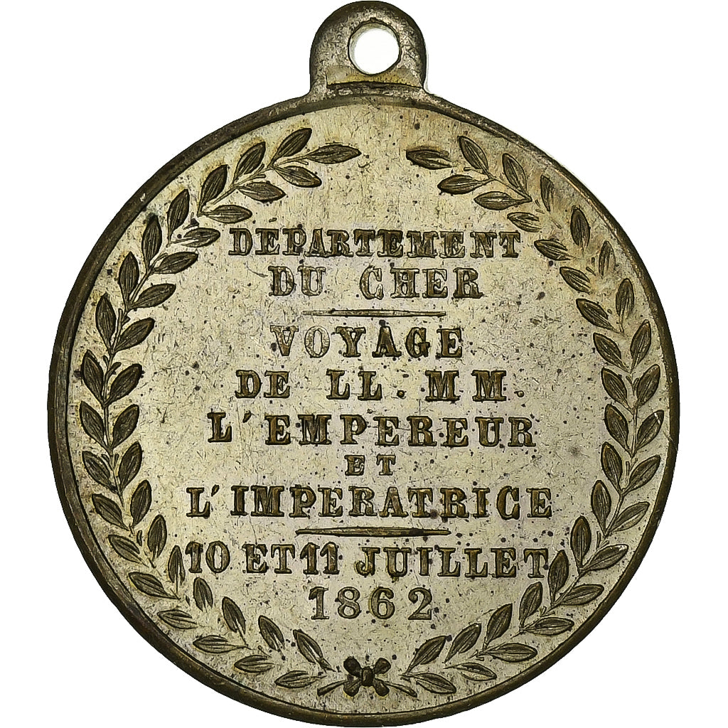 Francia, medaglia, Napoleon III and Eugenie, Voyage dans le Cher, 1862, Silvered