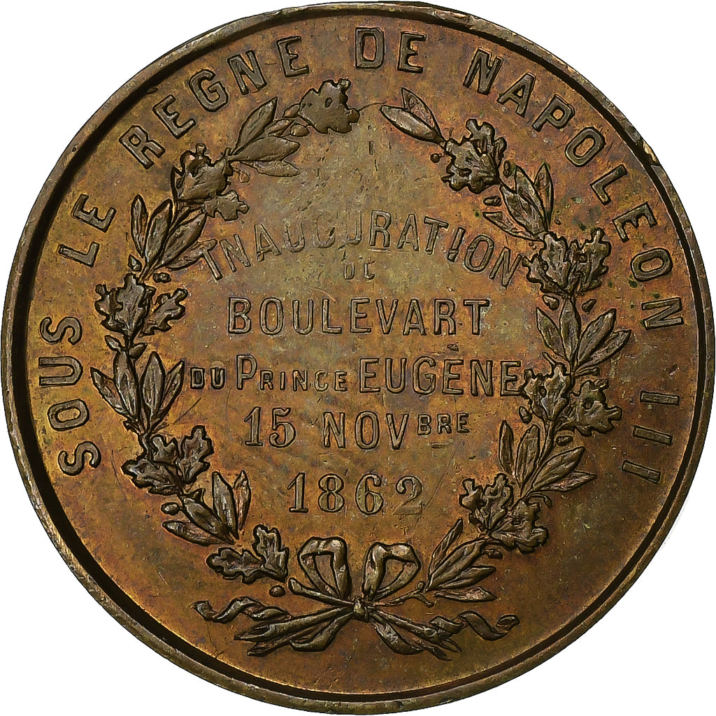 Frankreich, Medaille, Inauguration du Boulevard Eugène, 1862, Messing, Trotin