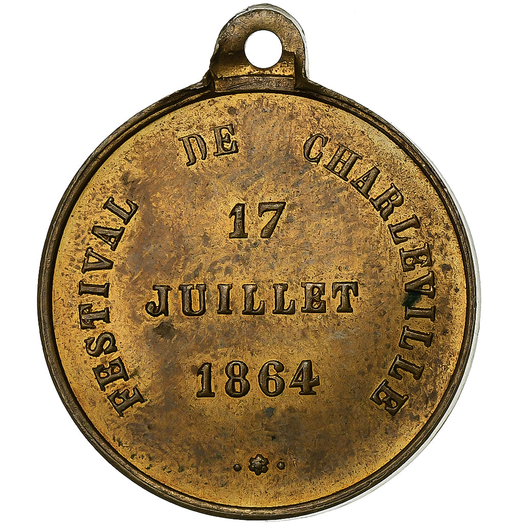 Frankreich, Medaille, Festival de Charleville, 1864, Messing, Caqué, SS+