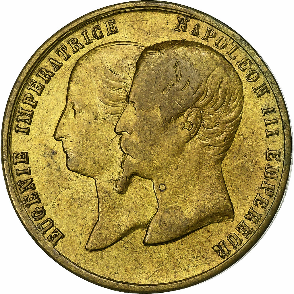 Frankrijk, Medaille, Napoleon III and Eugenie, Voyage à Auxerre, 1866, Tin, ZF+