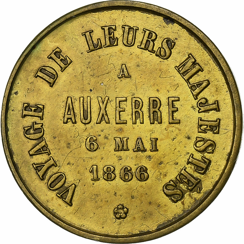 Frankrijk, Medaille, Napoleon III and Eugenie, Voyage à Auxerre, 1866, Tin, ZF+